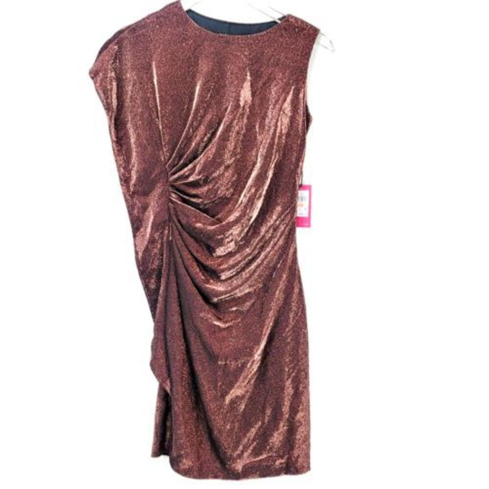 Vince Camuto Sleeveless Dress‎ 2 Metallic Shimmer Ruched Copper Prom Cocktail